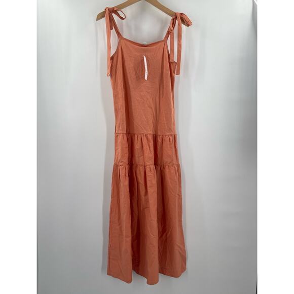 TOPSHOP Dress Size 2 Tiered Poplin Midi Peach Orange Casual Summer Ties NWT - Picture 13 of 13
